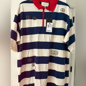 Gucci Men's Polo Shirt - Navy, Red, White